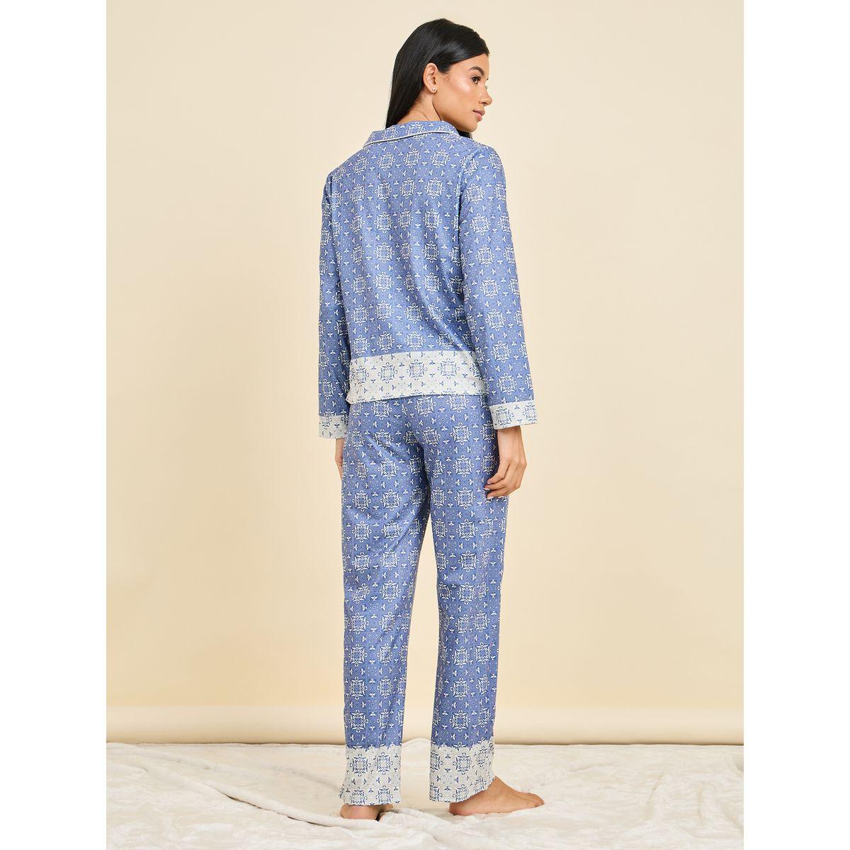 Styli Unwind Colorblock Geo Print Piped Shirt & Pyjama Set-women-clothing-nightwear-pyjamas-longsets-image-5