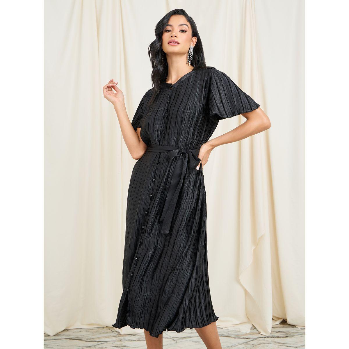 فستان بليسيه ميدي برباط خصر وأزرار-women-clothing-dresses-image-2