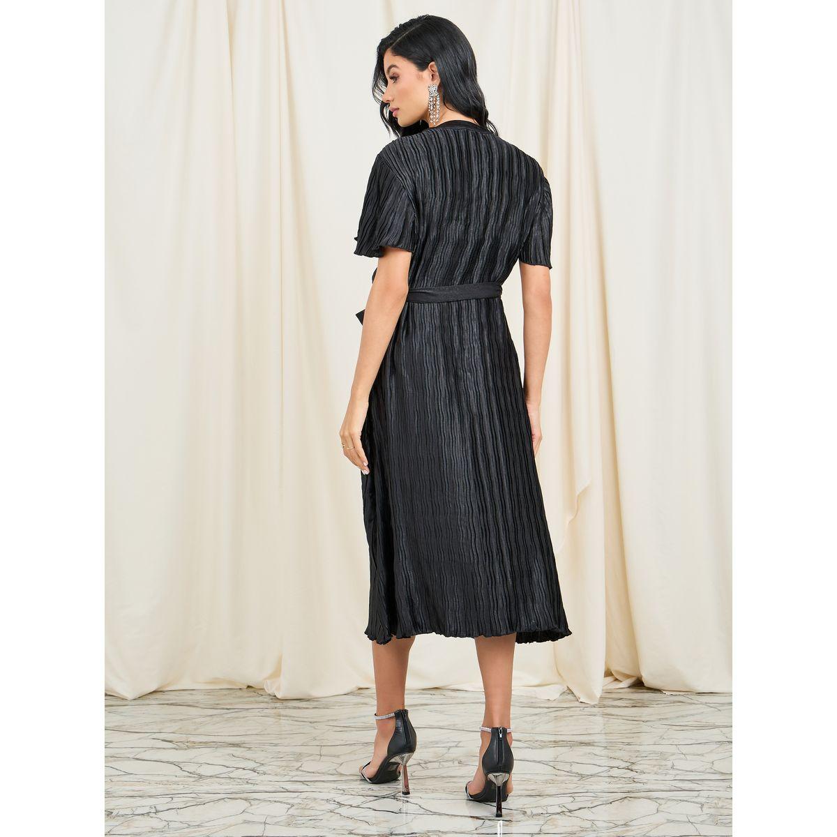 فستان بليسيه ميدي برباط خصر وأزرار-women-clothing-dresses-image-4