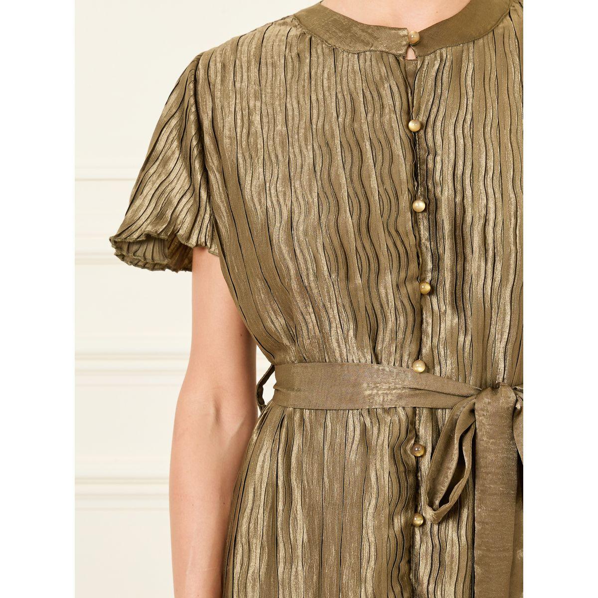 Styli Plisse Button Detail Self Tie Up Midi Dress-women-clothing-dresses-image-3