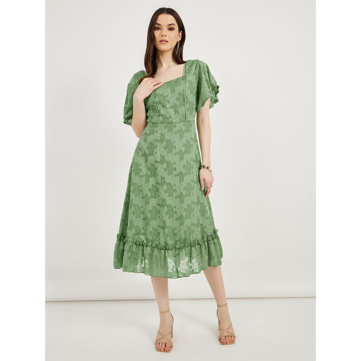 Burnout Floral Square Neck A-Line Midi Dress-women-clothing-dresses-image-1