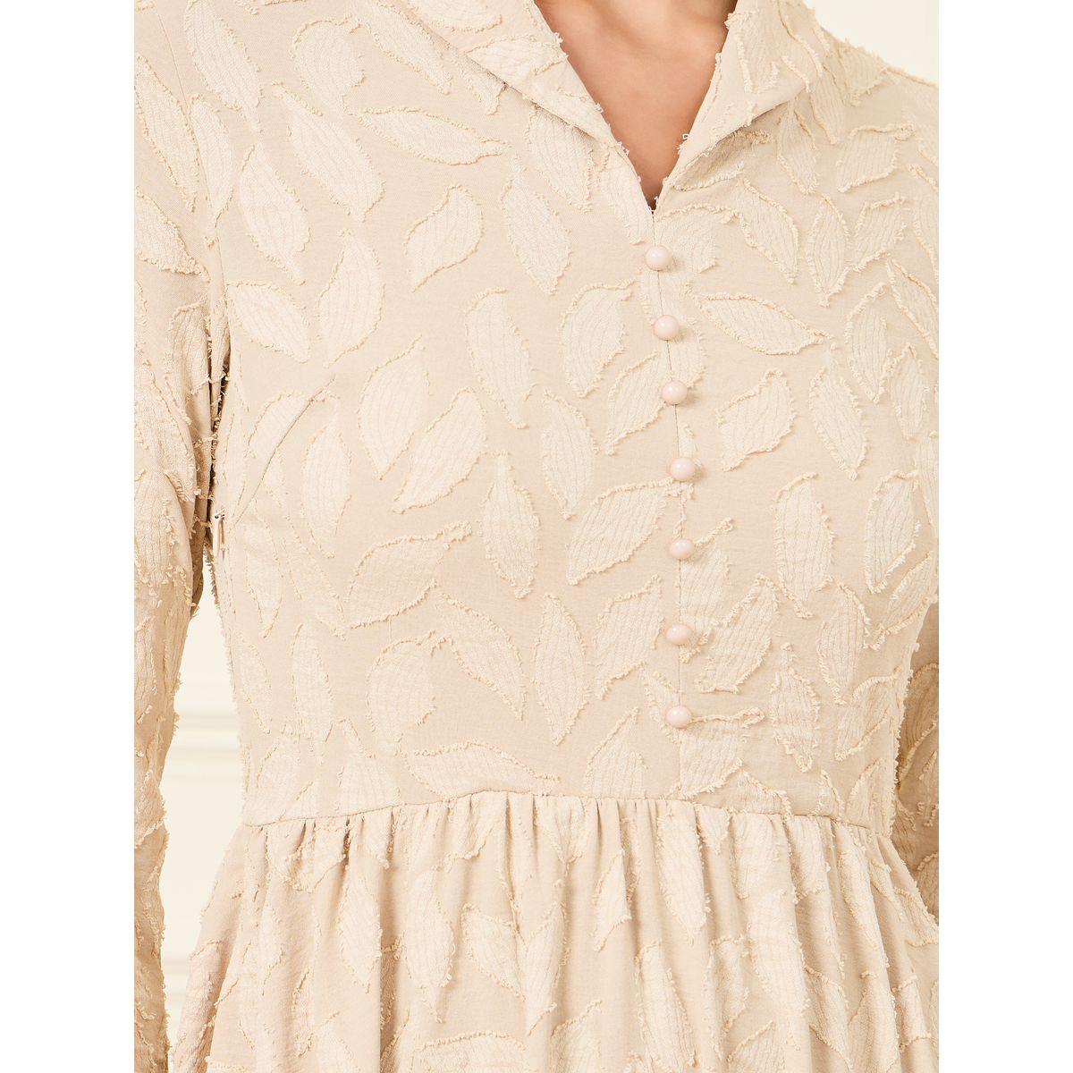 Styli Burnout Texture Button Detail A-Line Midi Dress-women-clothing-dresses-image-3