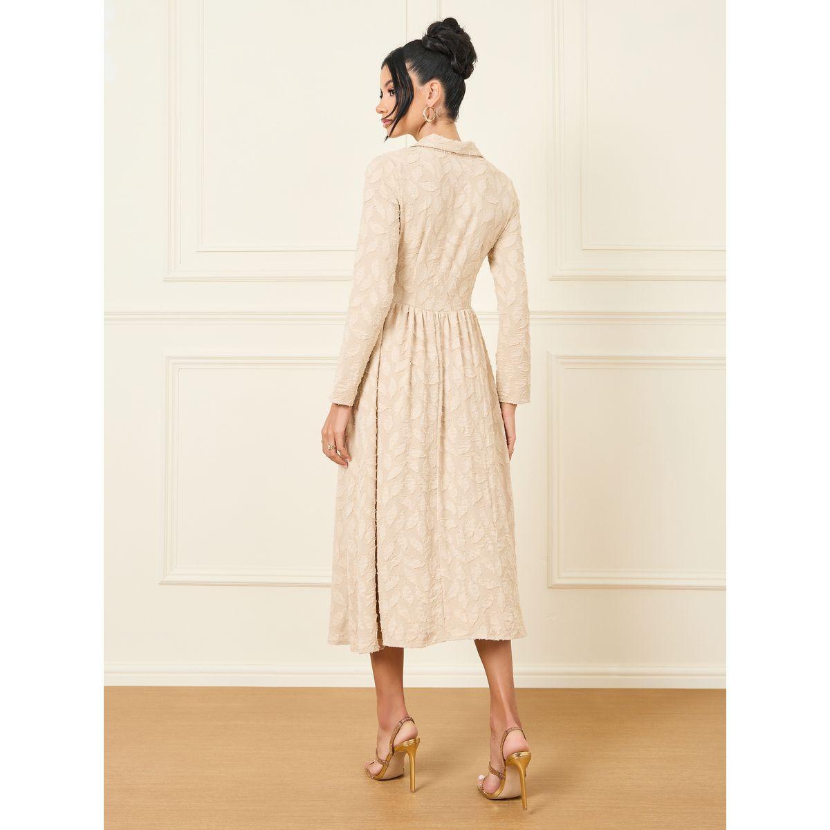 Styli Burnout Texture Button Detail A-Line Midi Dress-women-clothing-dresses-image-4