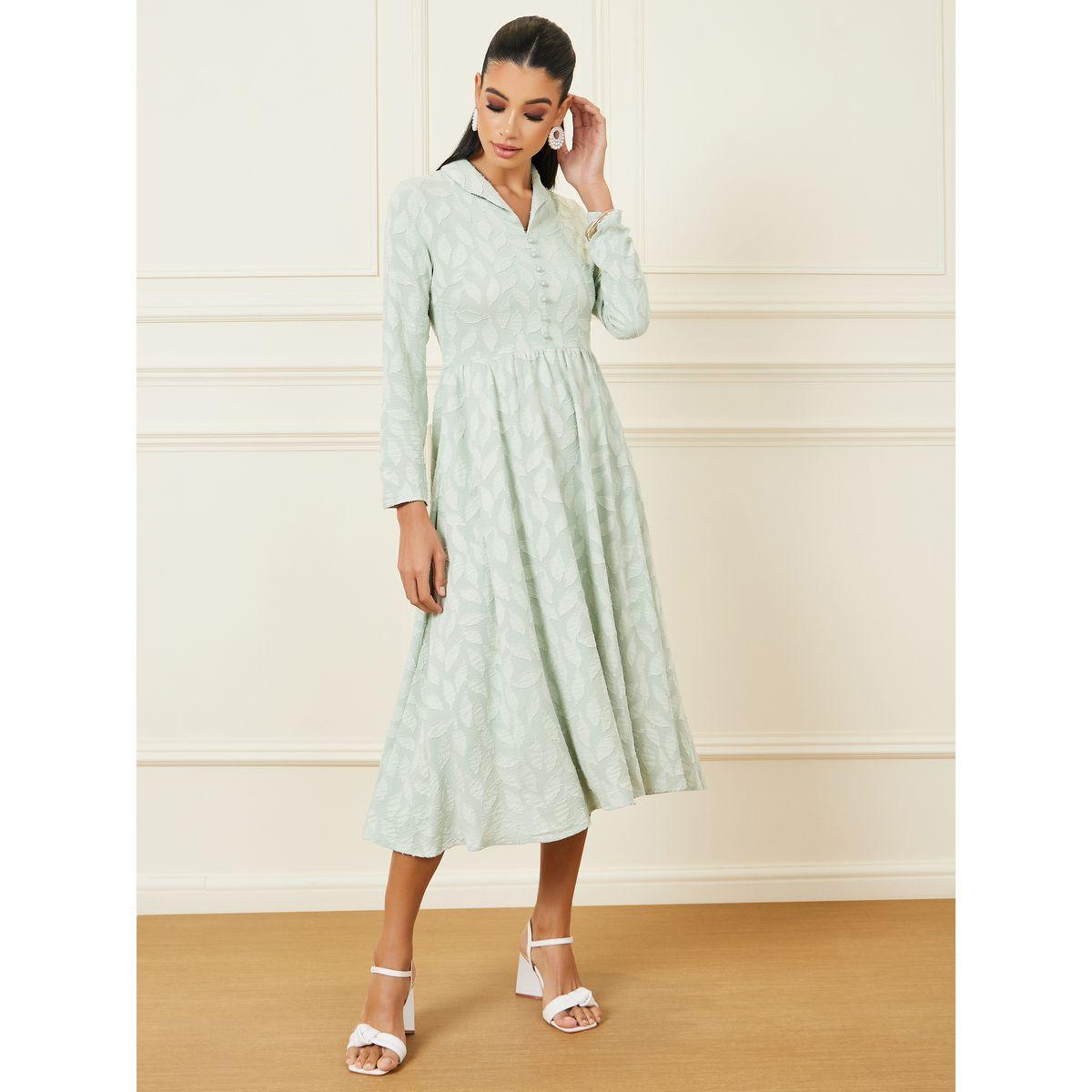فستان ميدي بتفاصيل بارزة الملمس-women-clothing-dresses-image-1