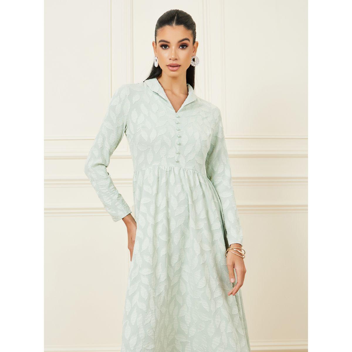 فستان ميدي بتفاصيل بارزة الملمس-women-clothing-dresses-image-2