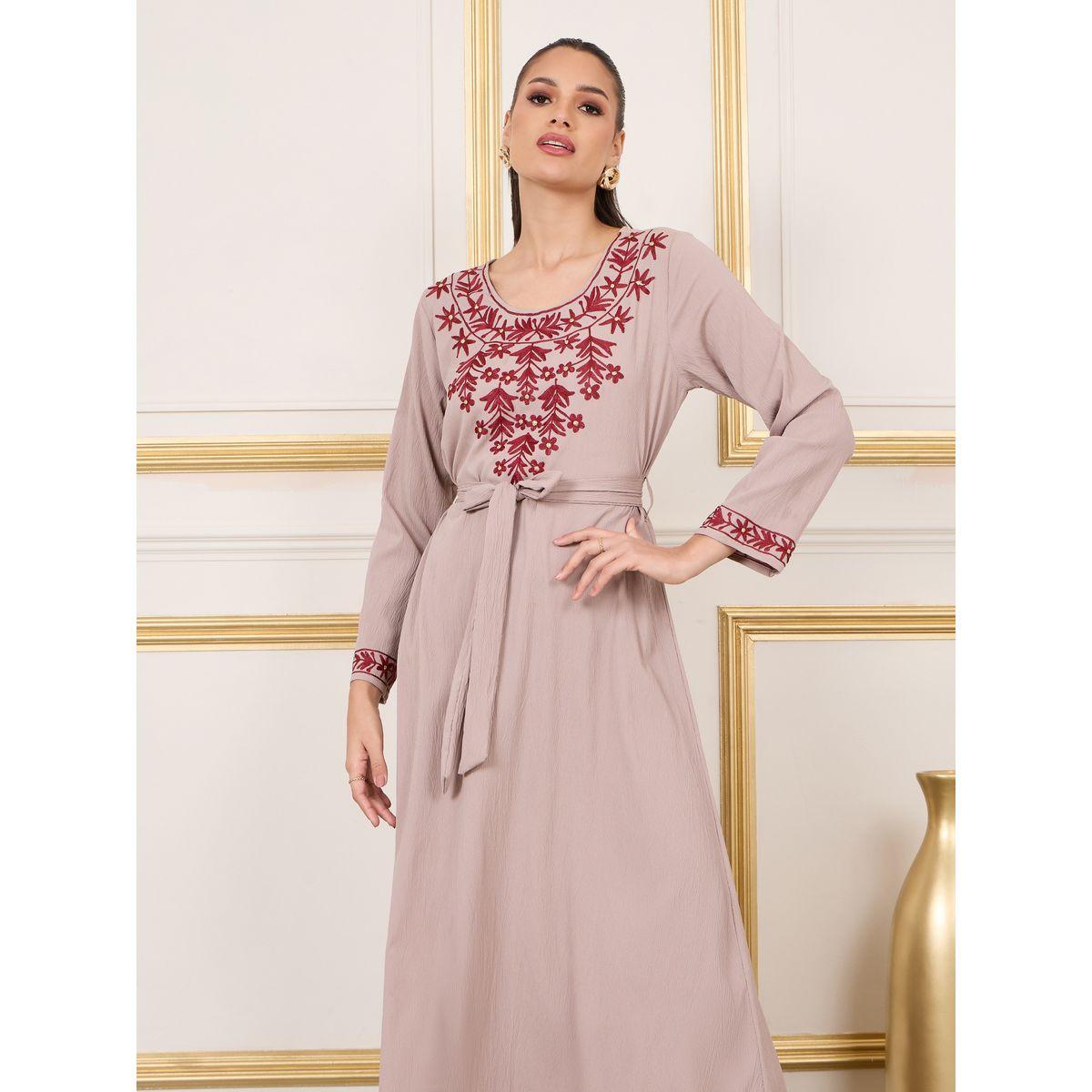 Styli Thread Embroidered Self Tie Up Jalabiya-women-arabicclothing-jalabiyas-image-2