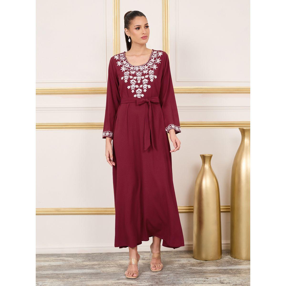 Styli Thread Embroidered Self Tie Up Jalabiya-women-arabicclothing-jalabiyas-image-1