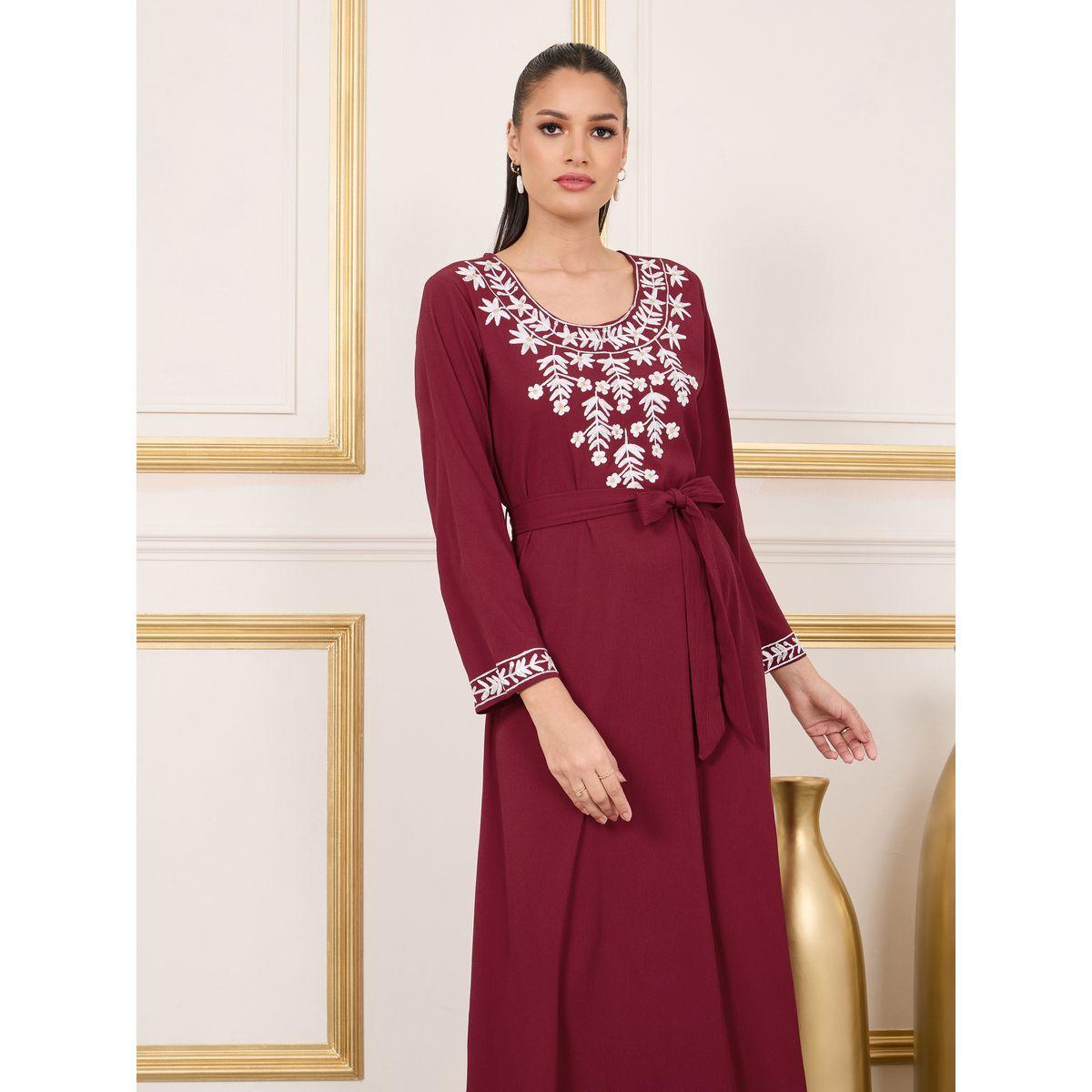 Styli Thread Embroidered Self Tie Up Jalabiya-women-arabicclothing-jalabiyas-image-2
