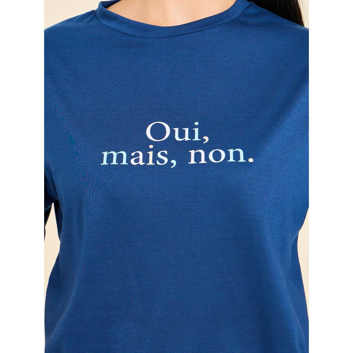 Styli Unwind French Slogan Print Drop Shoulder T-Shirt & AOP Pyjama Set-women-clothing-nightwear-pyjamas-longsets-image-4