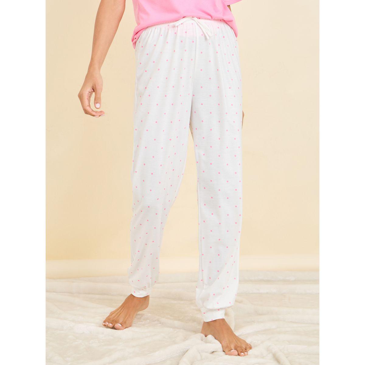 Styli Unwind Slogan Print Contrast Stitch Drop Shoulder T-shirt and Spot Cuff Pyjama Set-women-clothing-nightwear-pyjamas-longsets-image-5
