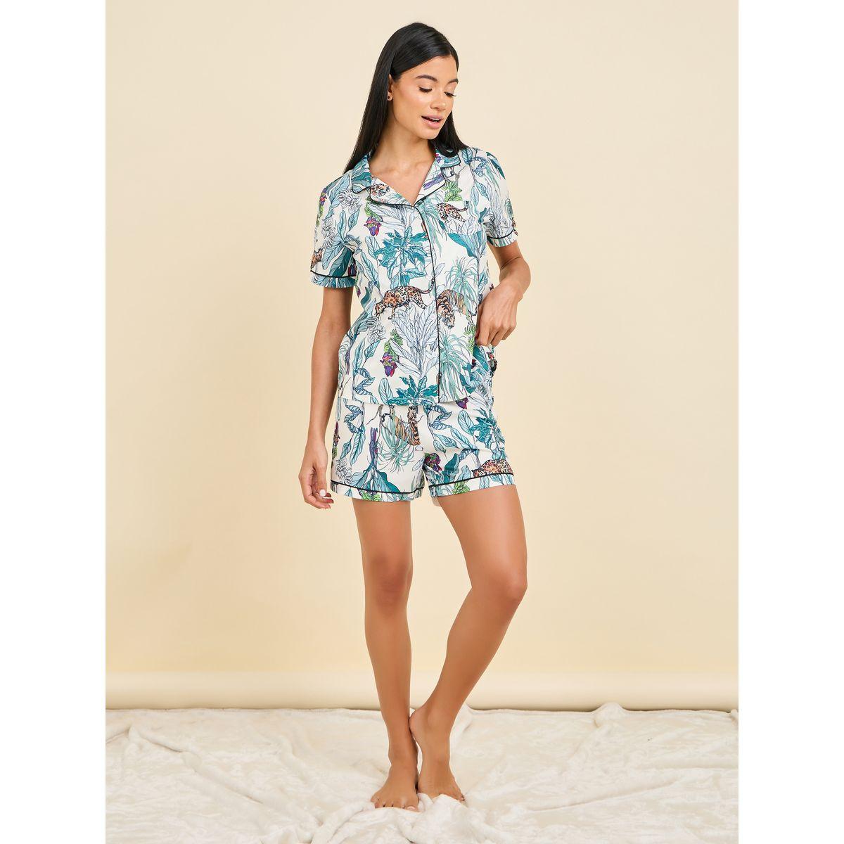 Styli Unwind Tropical Sketchy Palm Shirt & Shorts Set-women-clothing-nightwear-pyjamas-shortsets-image-2