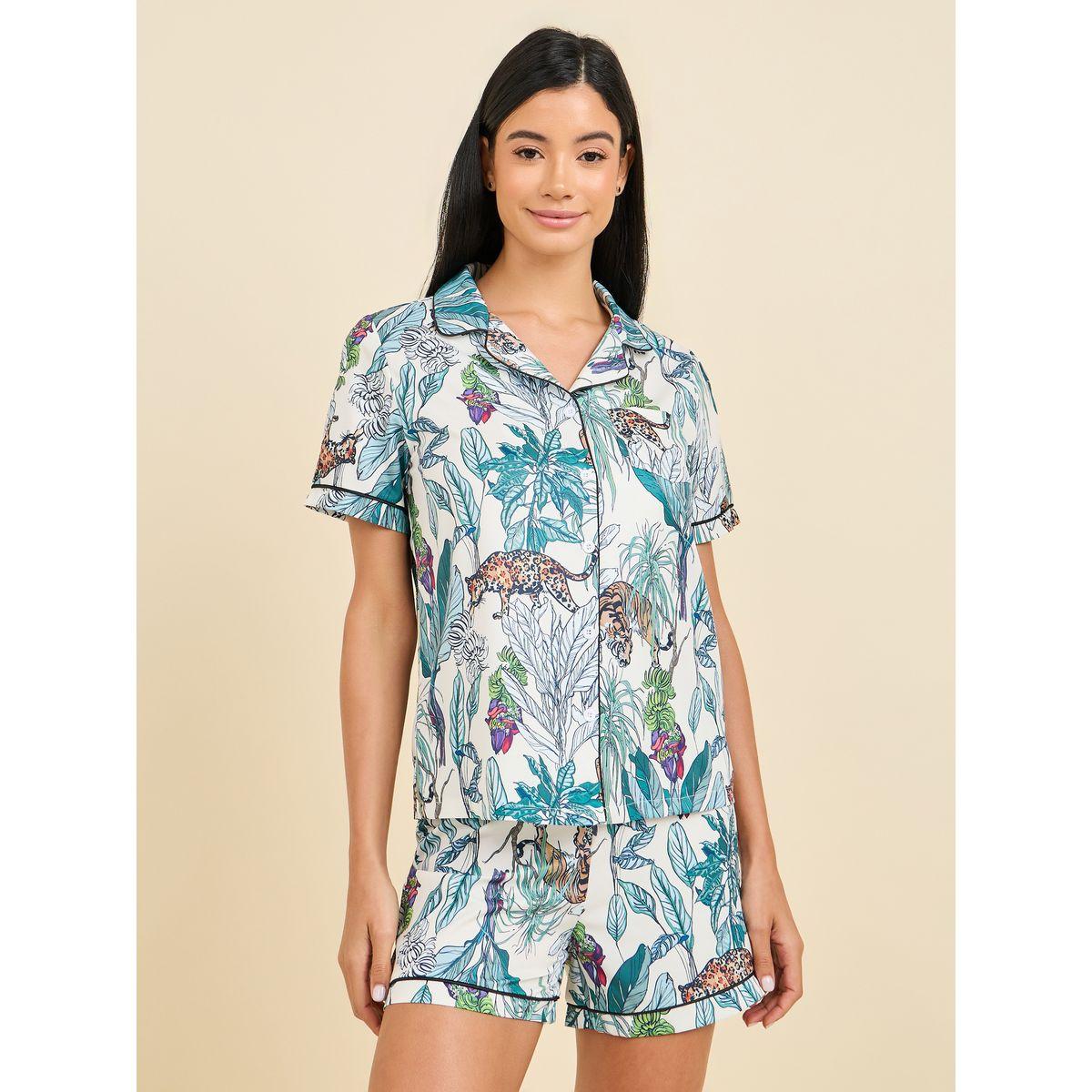 Styli Unwind Tropical Sketchy Palm Shirt & Shorts Set-women-clothing-nightwear-pyjamas-shortsets-image-3
