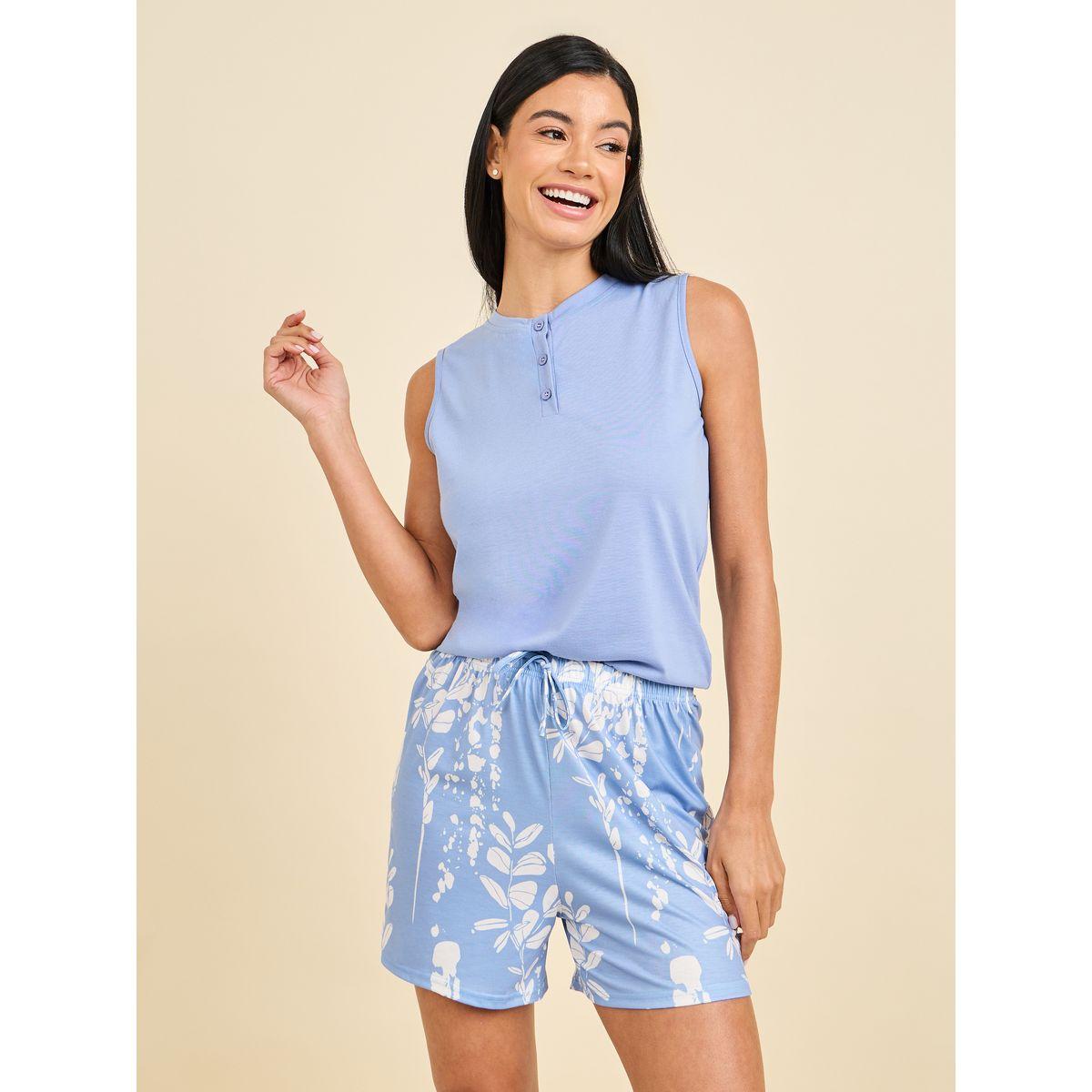 Styli Unwind Placket Vest & Leaf Print Shorts Set-women-clothing-nightwear-pyjamas-shortsets-image-3