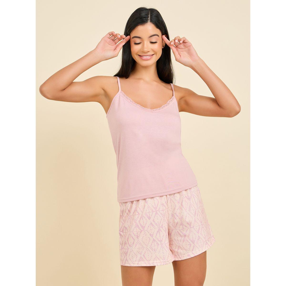 مجموعة من شورت وبلوزة كامي بتفاصيل دانتيل-women-clothing-nightwear-pyjamas-shortsets-image-1