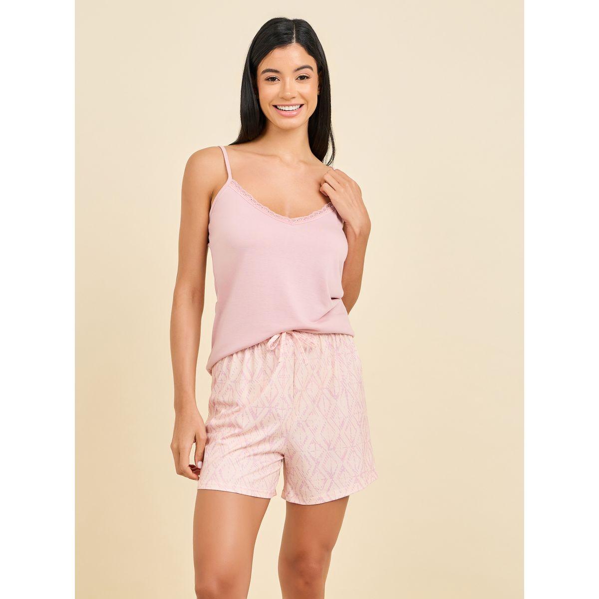 Styli Unwind Lace Trim Cami & Geo Print Shorts Set-women-clothing-nightwear-pyjamas-shortsets-image-4
