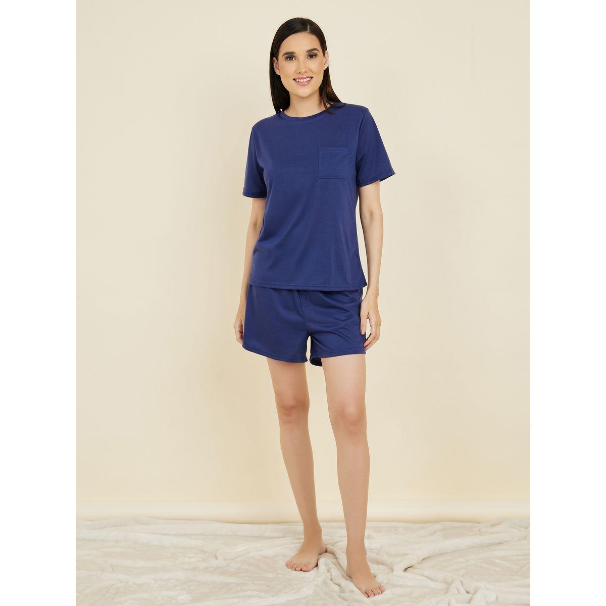 مجموعة من شورت وتيشيرت بتفاصيل جيب-women-clothing-nightwear-pyjamas-shortsets-image-2