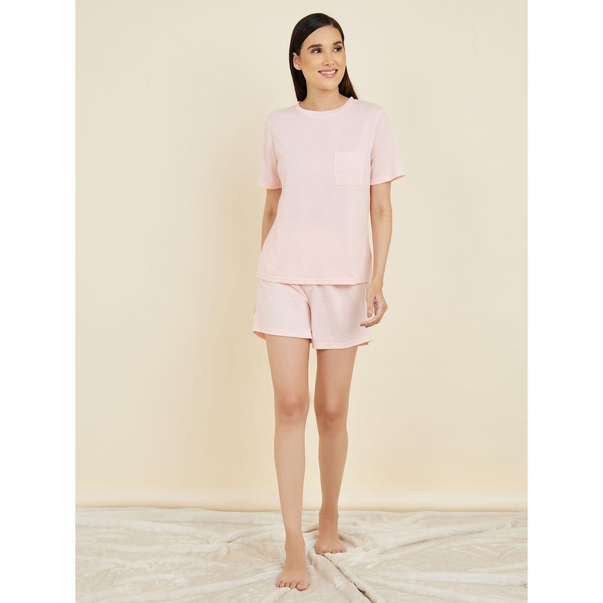 Styli Unwind Pocket Detail T-Shirt & Button Placket Shorts Set-women-clothing-nightwear-pyjamas-shortsets-image-2