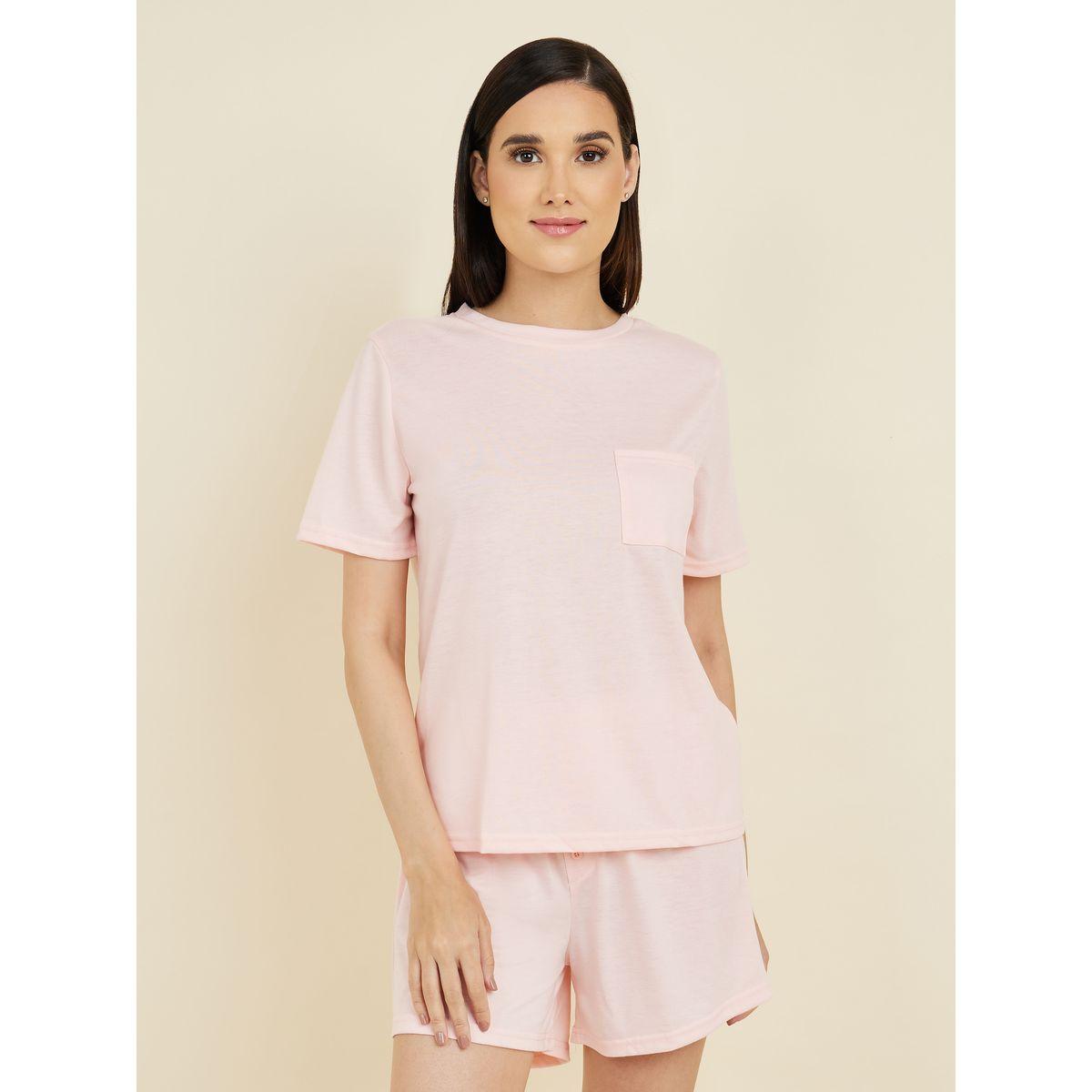 Styli Unwind Pocket Detail T-Shirt & Button Placket Shorts Set-women-clothing-nightwear-pyjamas-shortsets-image-3