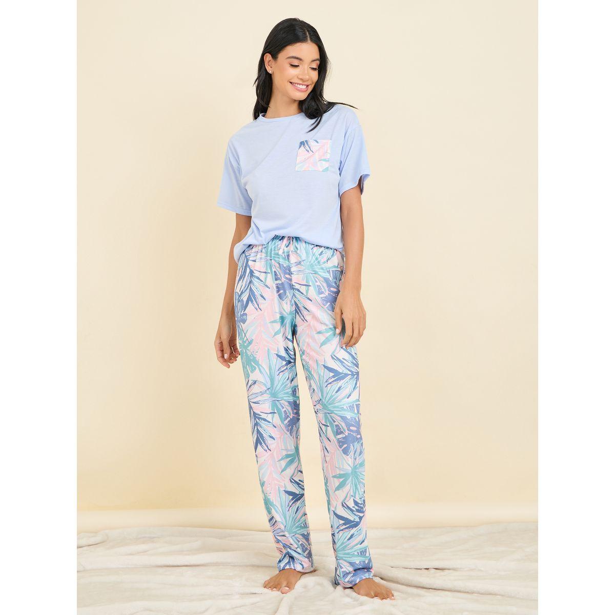 Styli Unwind Tropical Palm Pocket Print T-shirt and Pyjama Set-women-clothing-nightwear-pyjamas-longsets-image-4