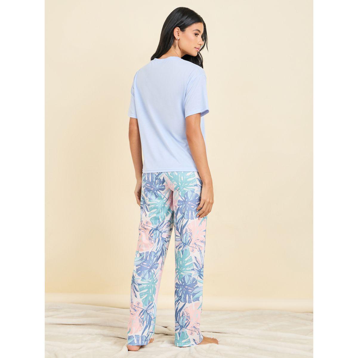 Styli Unwind Tropical Palm Pocket Print T-shirt and Pyjama Set-women-clothing-nightwear-pyjamas-longsets-image-6
