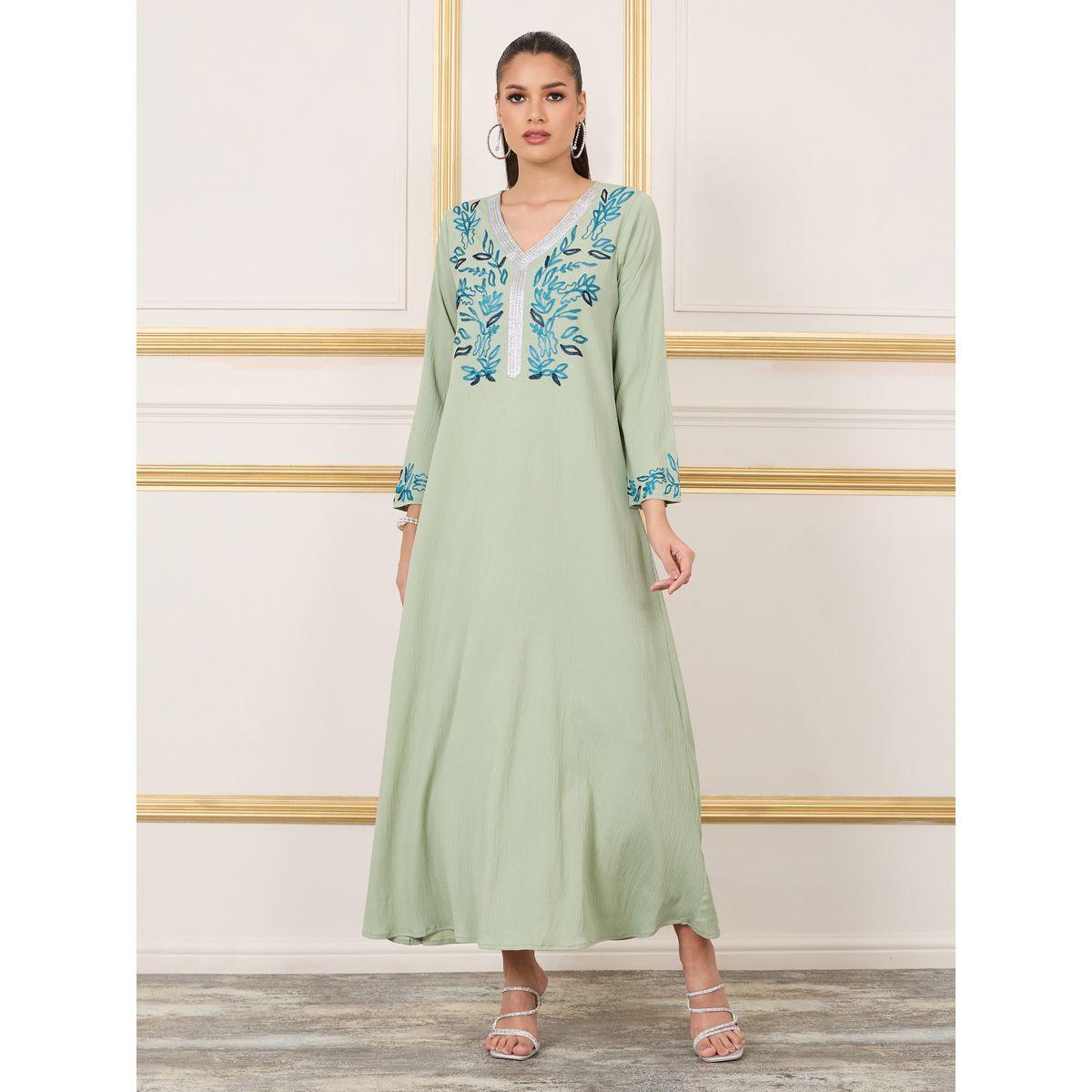 Styli Thread Embroidered Self Tie Up Jalabiya-women-arabicclothing-jalabiyas-image-1