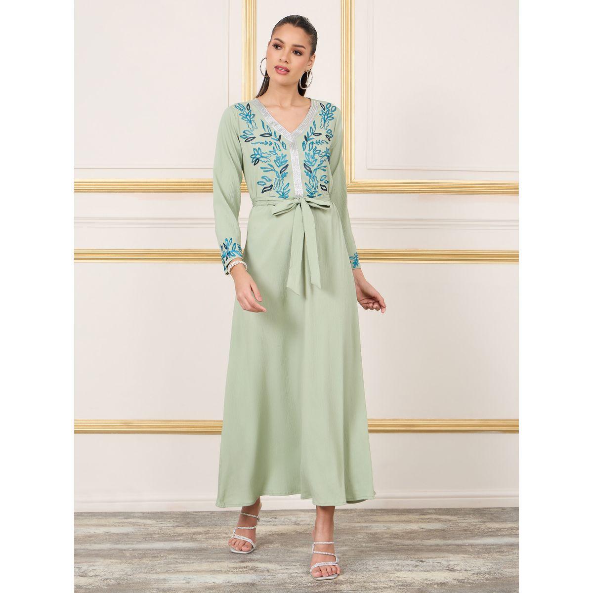Styli Thread Embroidered Self Tie Up Jalabiya-women-arabicclothing-jalabiyas-image-3