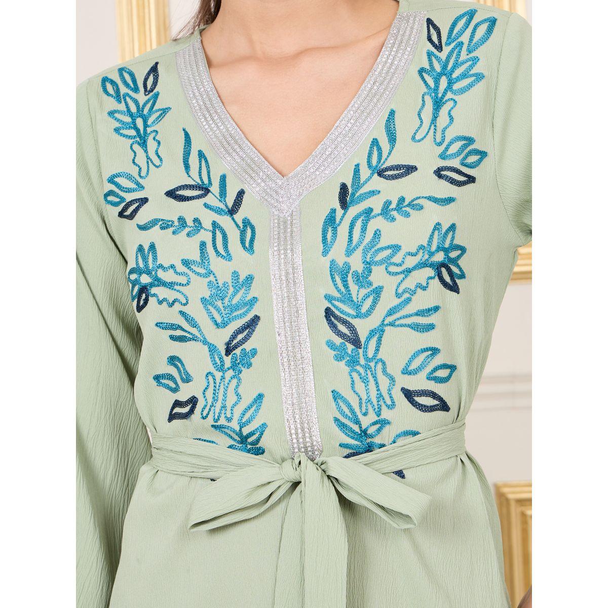 Styli Thread Embroidered Self Tie Up Jalabiya-women-arabicclothing-jalabiyas-image-4