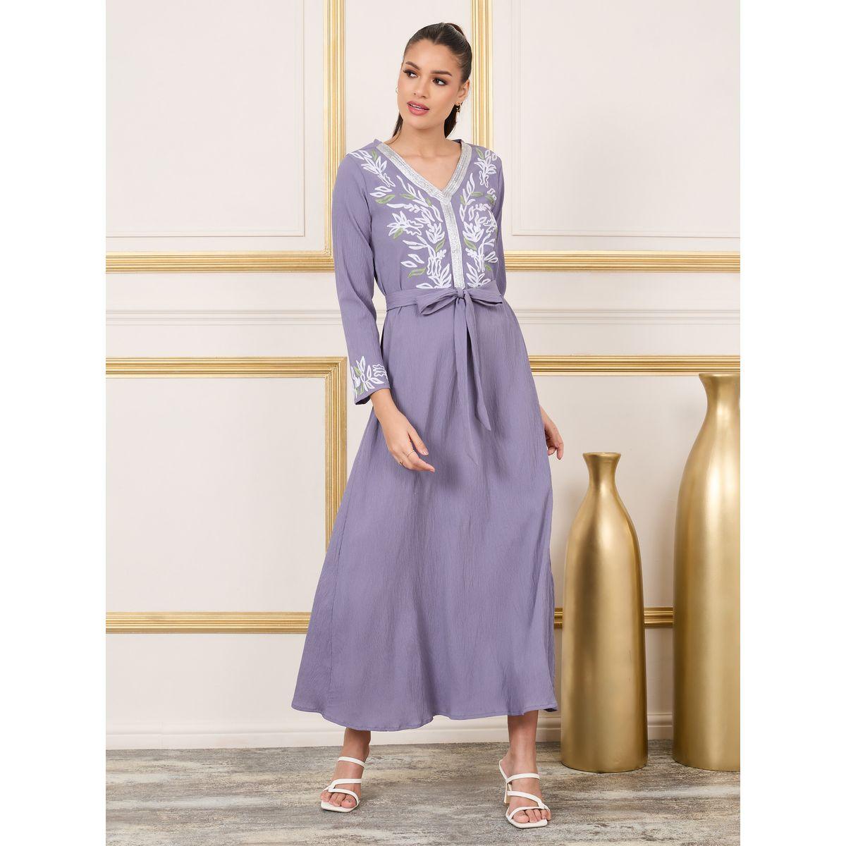 Styli Thread Embroidered Self Tie Up Jalabiya-women-arabicclothing-jalabiyas-image-1