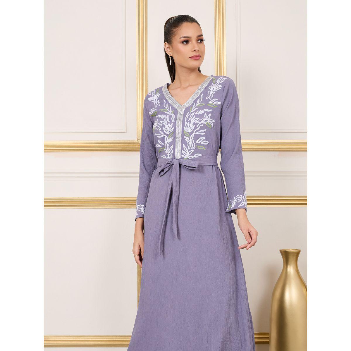 Styli Thread Embroidered Self Tie Up Jalabiya-women-arabicclothing-jalabiyas-image-2