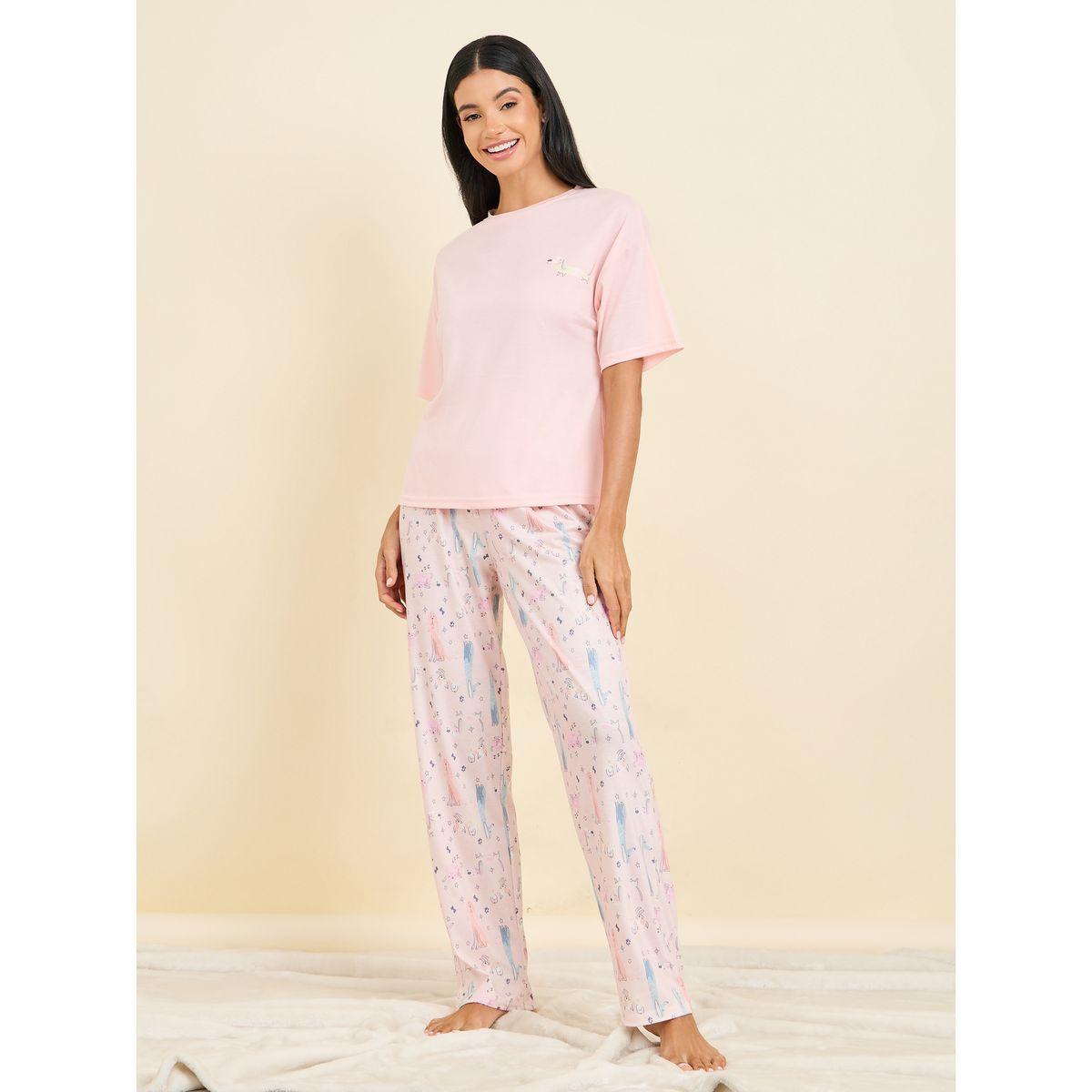 Styli Unwind Dog Print T-shirt and Pyjama Set-women-clothing-nightwear-pyjamas-longsets-image-1