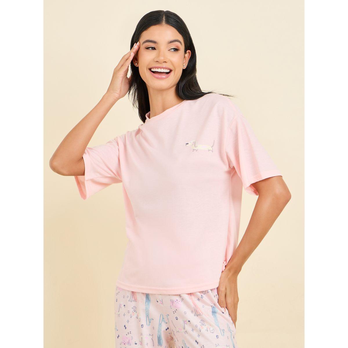 Styli Unwind Dog Print T-shirt and Pyjama Set-women-clothing-nightwear-pyjamas-longsets-image-2