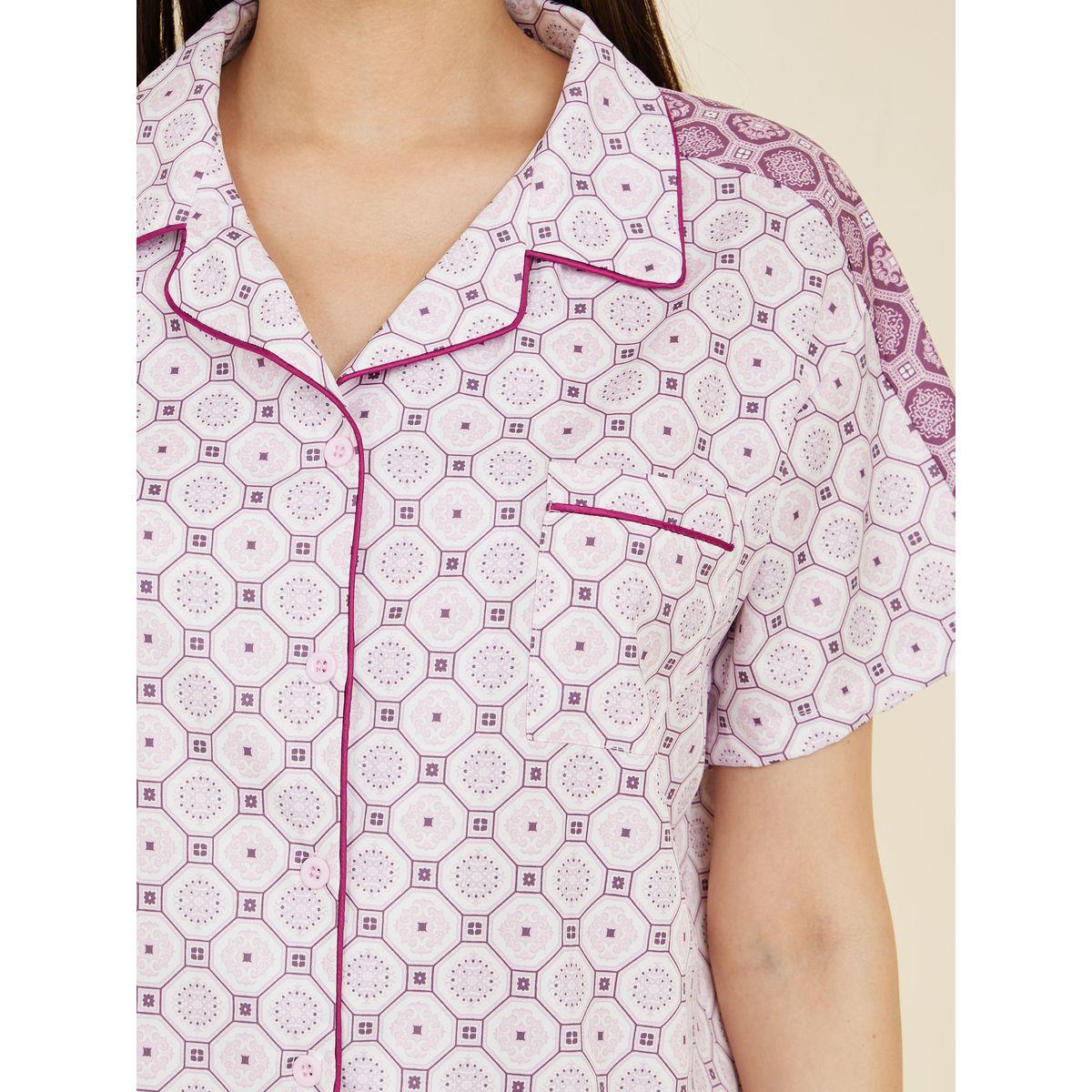 Styli Unwind Contrast Geo Print Piped Shirt & Pyjama Set-women-clothing-nightwear-pyjamas-longsets-image-3