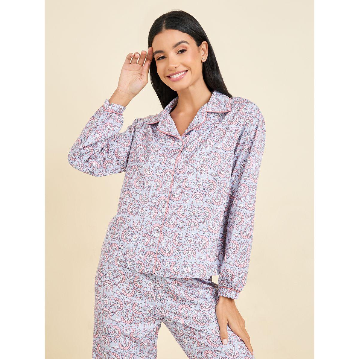 Styli Unwind Ditsy Floral Print Shirt and Pyajam Set-women-clothing-nightwear-pyjamas-longsets-image-2