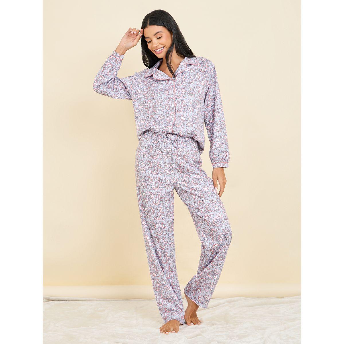 Styli Unwind Ditsy Floral Print Shirt and Pyajam Set-women-clothing-nightwear-pyjamas-longsets-image-3