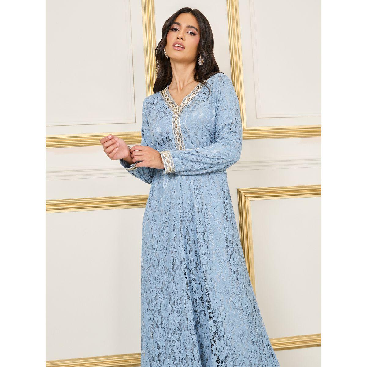 Styli Contrast Detail All Over Lace Kaftan-women-arabicclothing-kaftan-image-2