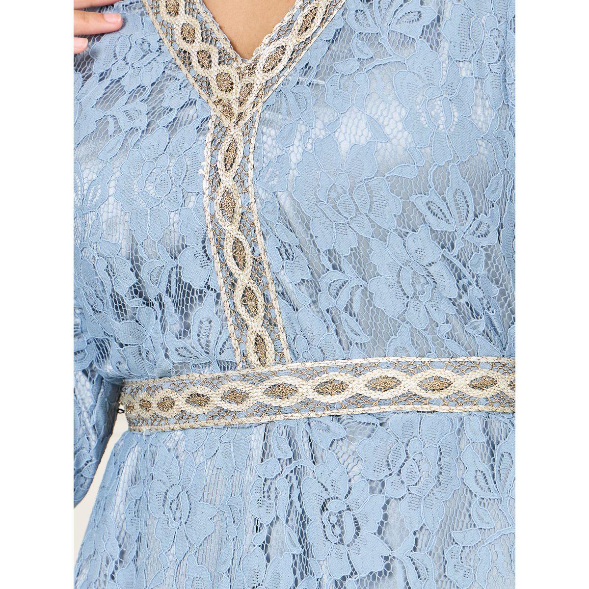 Styli Contrast Detail All Over Lace Kaftan-women-arabicclothing-kaftan-image-3