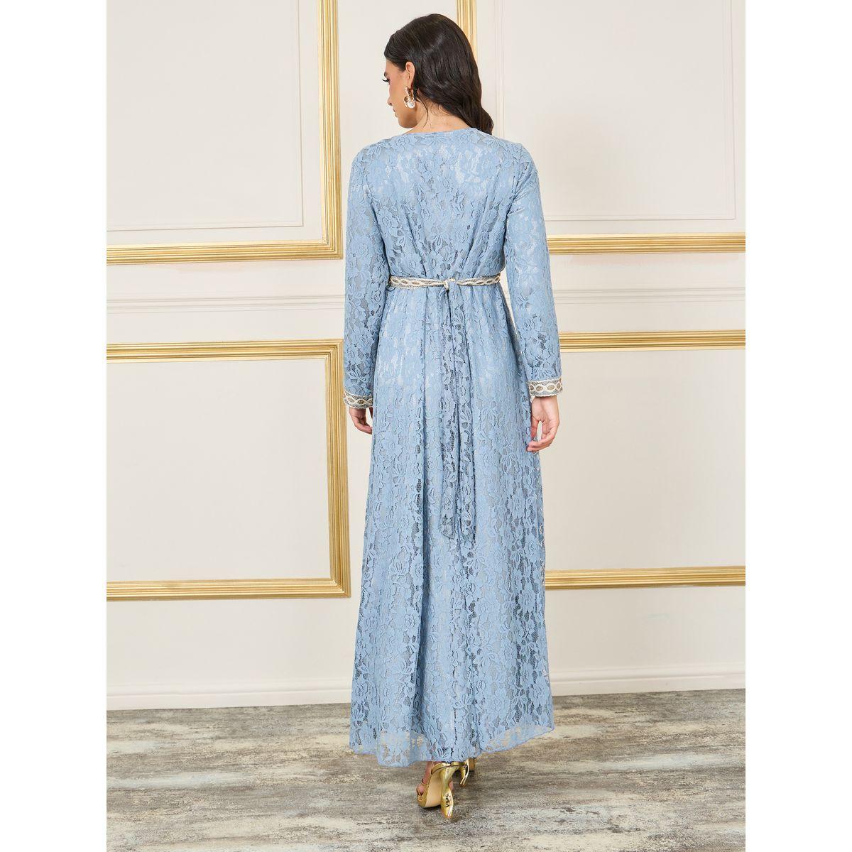 Styli Contrast Detail All Over Lace Kaftan-women-arabicclothing-kaftan-image-4