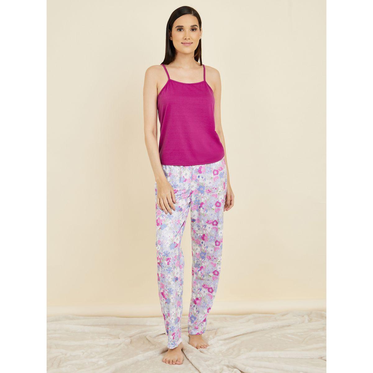 Styli Unwind Solid Cami & Floral Print Pyjama Set-women-clothing-nightwear-pyjamas-longsets-image-2