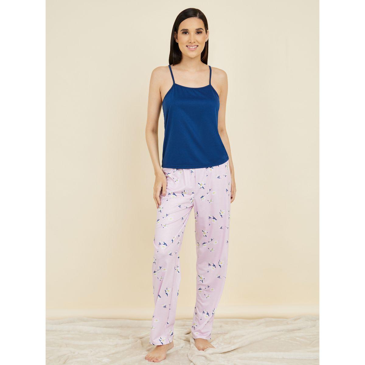 Styli Unwind Solid Cami & Daisy Print Pyjama Set-women-clothing-nightwear-pyjamas-longsets-image-2