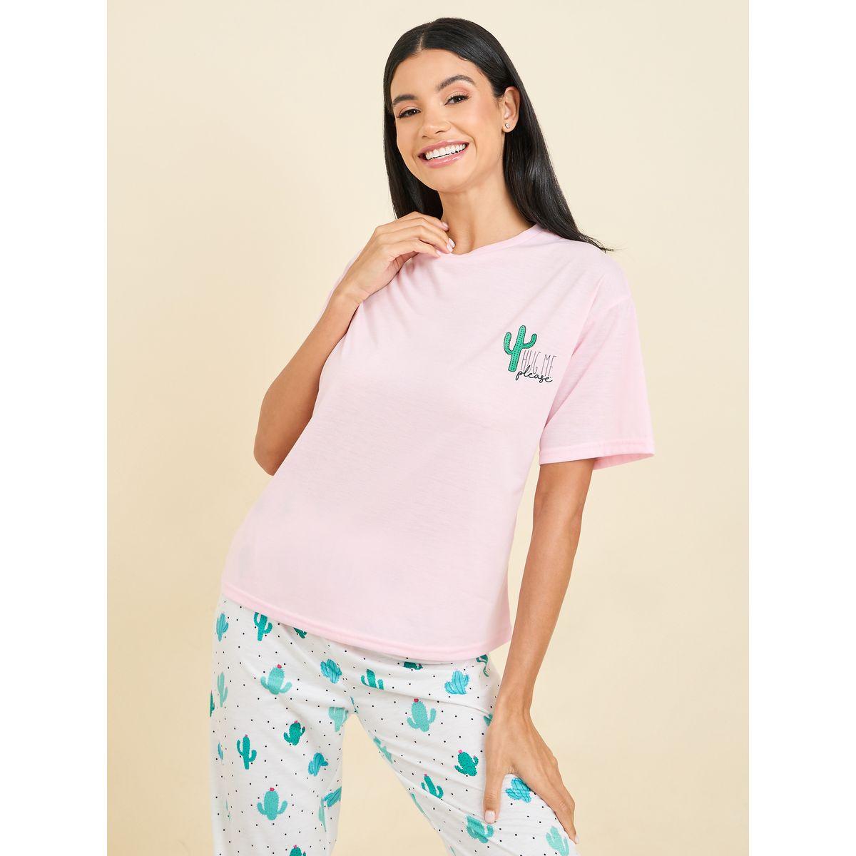 Styli Unwind Cactus Print T-shirt and Pyjama Set-women-clothing-nightwear-pyjamas-longsets-image-2