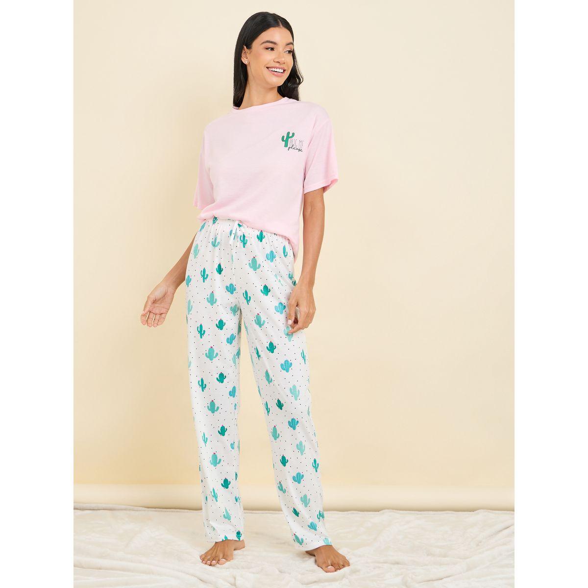 Styli Unwind Cactus Print T-shirt and Pyjama Set-women-clothing-nightwear-pyjamas-longsets-image-3