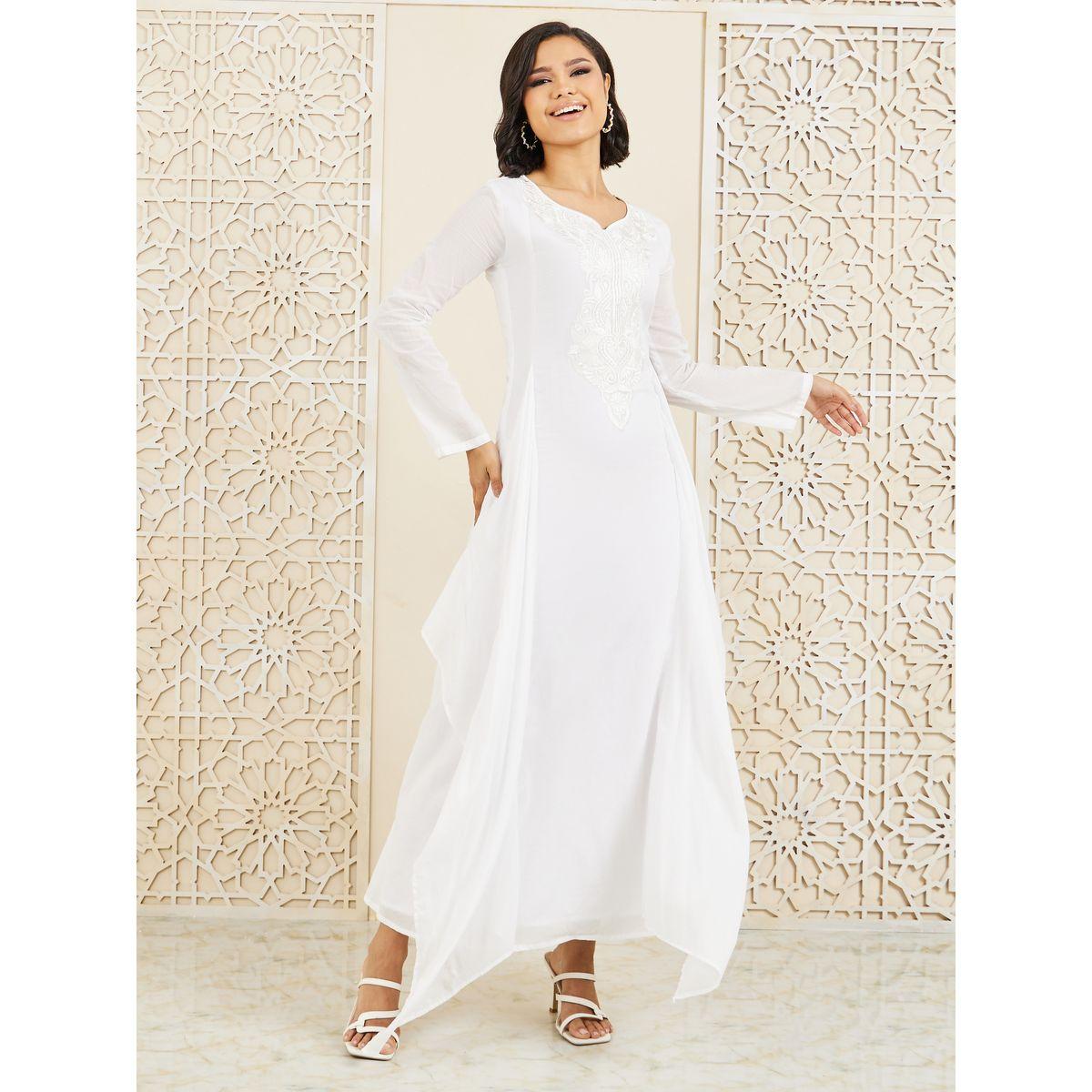 Styli Embroidered Neck Side Overlay A-Line Maxi Dress-women-clothing-dresses-image-1