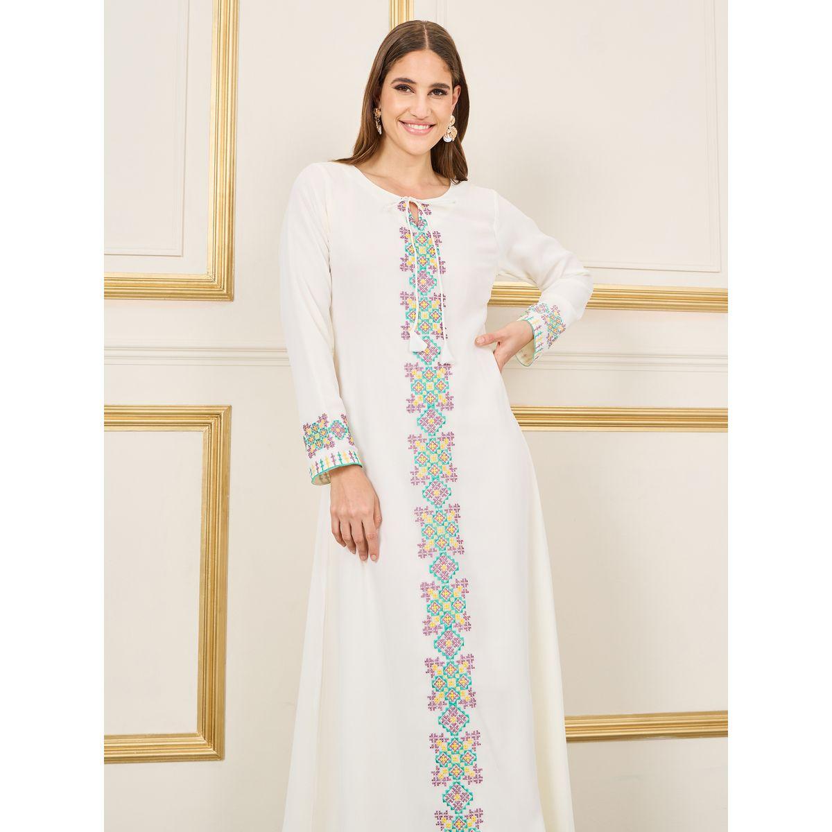 Styli Embroidered Tie Up Neck A-Line Maxi Dress-women-clothing-dresses-image-2