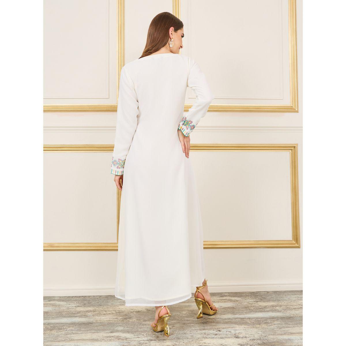 فستان طويل بحافة واسعة وياقة بأربطة-women-clothing-dresses-image-4