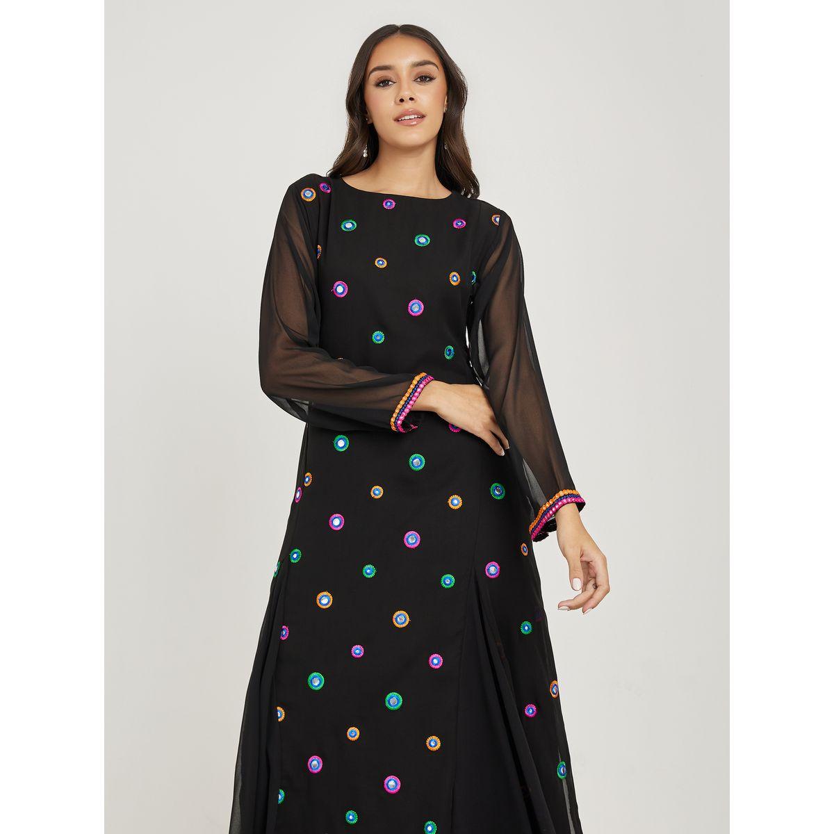 Styli Embroidery Detail Mirror Work A-Line Maxi Dress-women-clothing-dresses-image-2