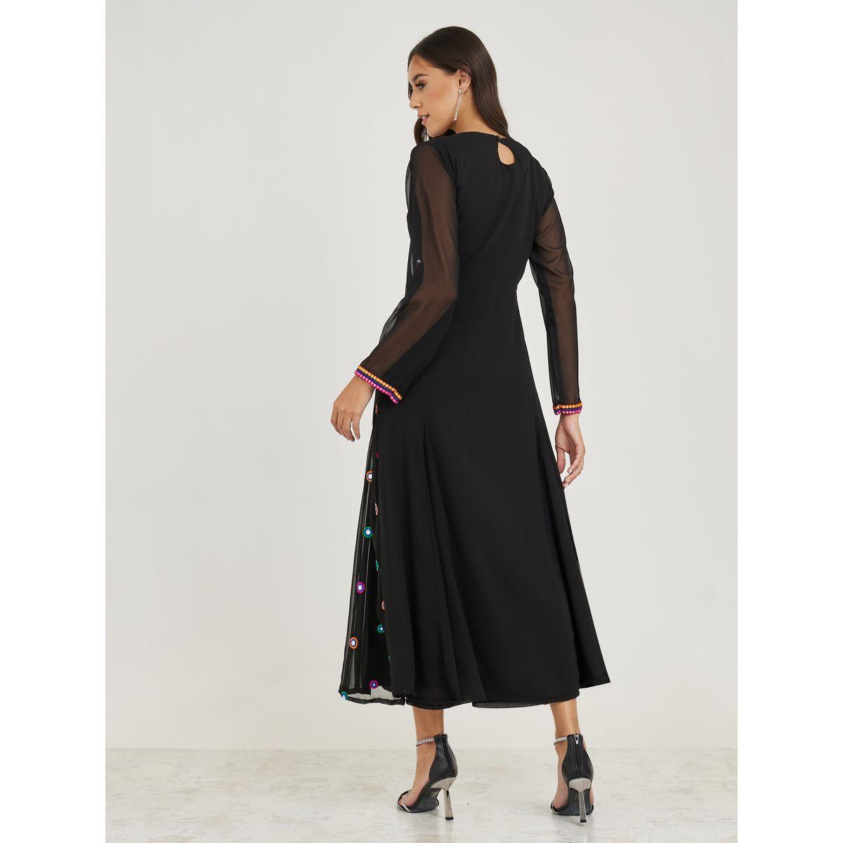Styli Embroidery Detail Mirror Work A-Line Maxi Dress-women-clothing-dresses-image-4
