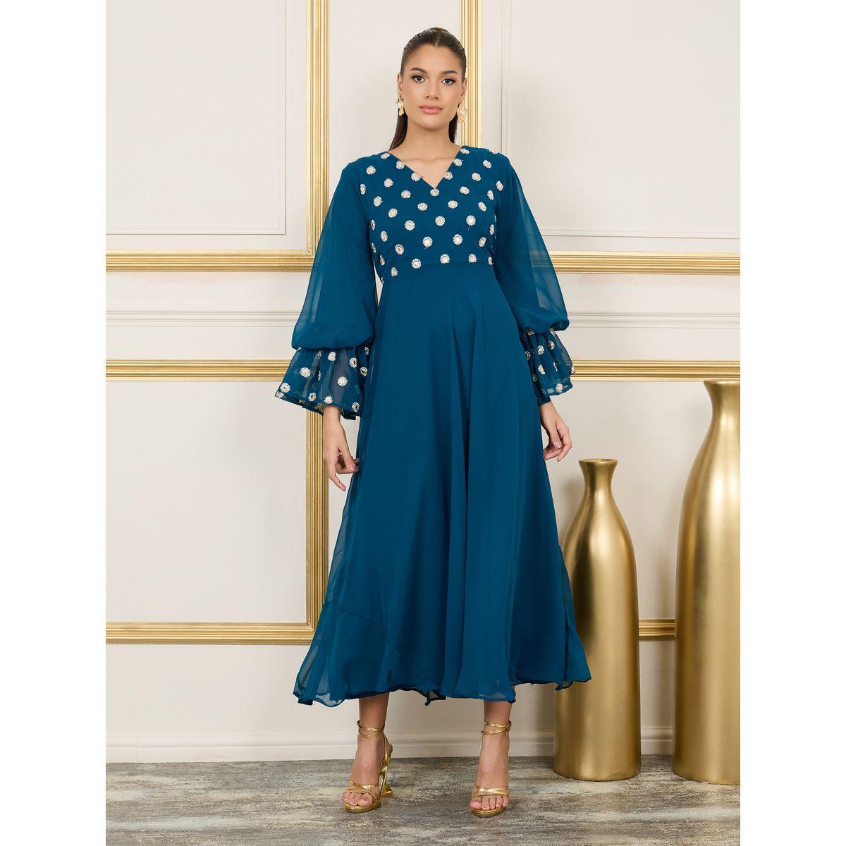 فستان طويل بتفاصيل مُطرّزة واكمام واسعة-women-clothing-dresses-image-1