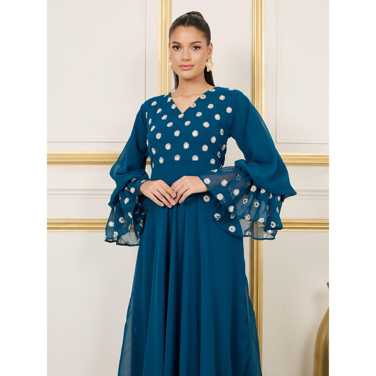 Styli Embroidered Flared Sleeves A Line Maxi Dress-women-clothing-dresses-image-2
