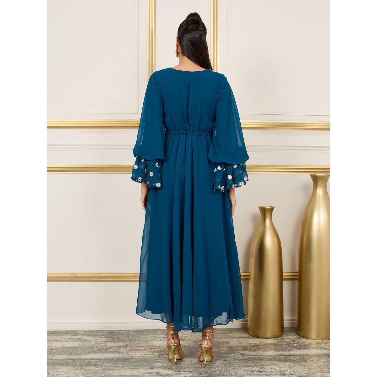 Styli Embroidered Flared Sleeves A Line Maxi Dress-women-clothing-dresses-image-4