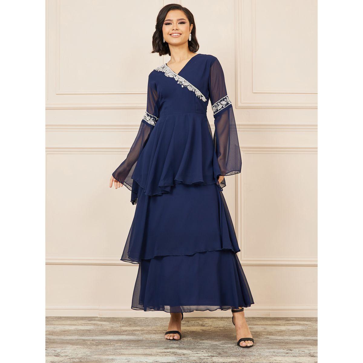 Styli Beaded Embellished Flute Layered Tiered Dress-women-clothing-dresses-image-1